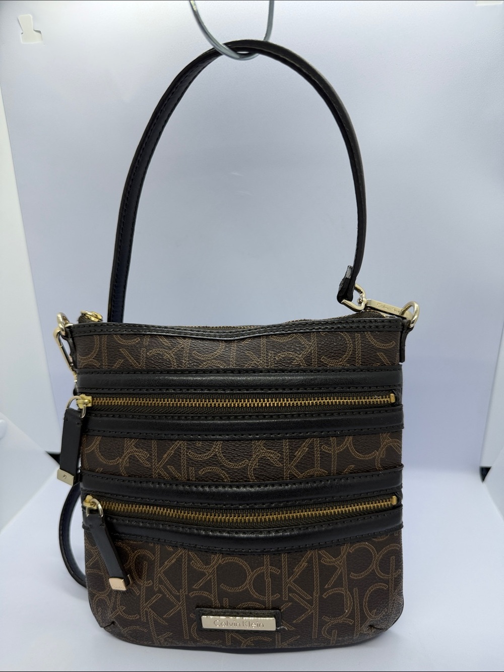 Calvin Klein Brown and Black Monogram Crossbody Bag